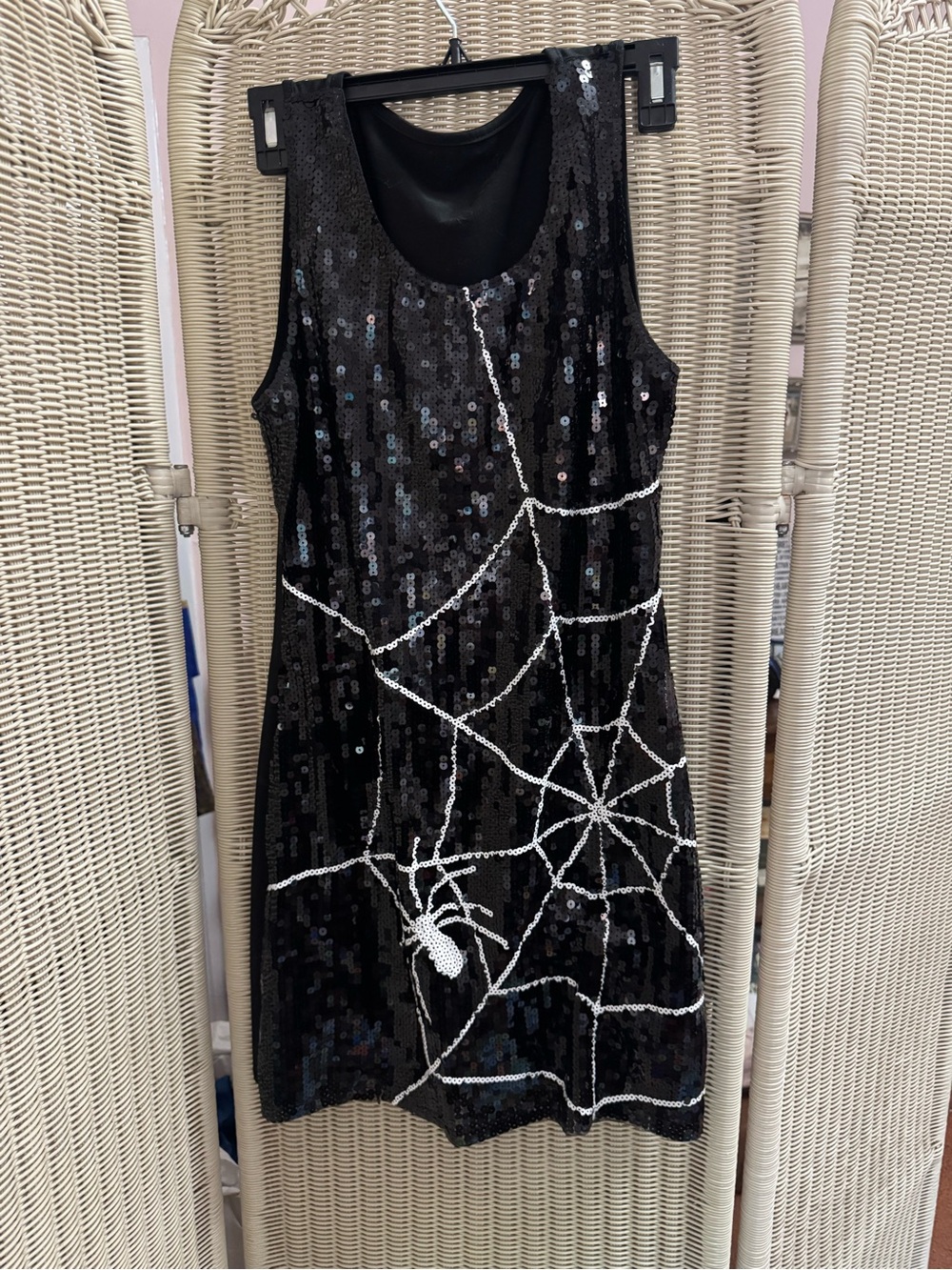 Black Sequin Spider Web Halloween Dress Spooky Glam